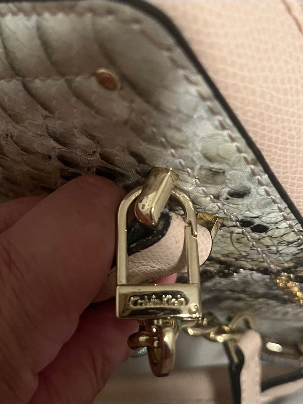 Calvin Klein Blush Beige Python-Print Satchel - Picture 12 of 13